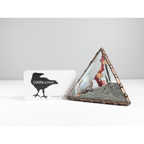 Beveled Glass Seashells and Sand Pyramid Paperweight, Ocean Beach Terrarium - Picture 8 of 8